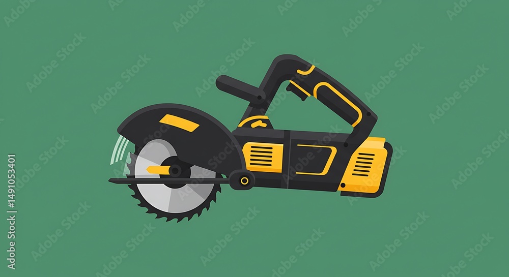 Fototapeta premium Stylized illustration of a circular saw with black and yellow design elements