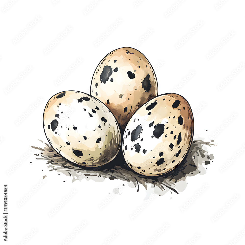 Obraz premium Vibrant watercolor illustration of three hand-drawn quails for graphic design projects