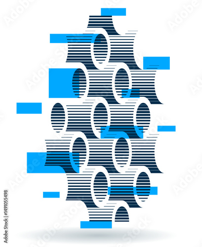Cylinders pattern vector abstract 3D isometric background, geometric wallpaper with rhythmic structure, construction theme, creative design.