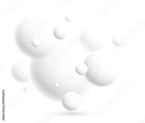 Light and soft 3D defocused spheres vector abstract background, relaxing ambient theme with white balls in levitation, atmospheric wallpaper.
