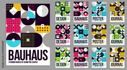Bauhaus covers design, vector set geometric patterns abstract backgrounds collection, design templates for flyers, booklets and advertising, retro construct style graphics.