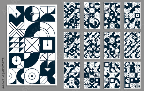 Bauhaus covers design, vector set geometric patterns abstract backgrounds collection, design templates for flyers, booklets and advertising, retro construct style graphics.
