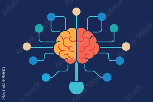 beautiful brain illustration, organic cerebral cortex, neural network, digital art, colorful synapses, minimalist design, geometric shapes, vibrant colors, abstract background, futuristic technology, 