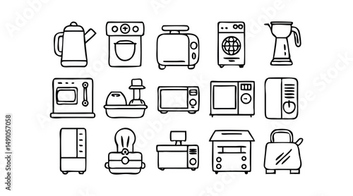 Line icons about furniture on white background with editable stroke.
