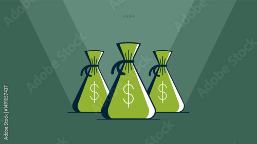 Money bag cash concept poster, moneybag savings vector icon style illustration, personal finances, personal savings, treasures and riches.