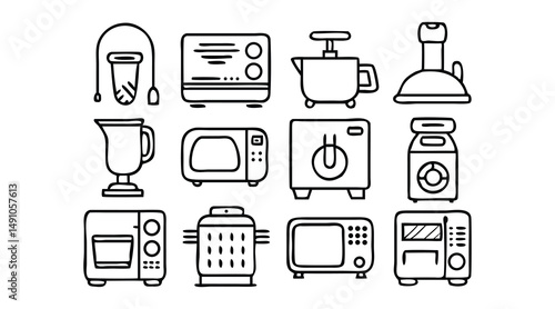 Line icons about furniture on white background with editable stroke.
