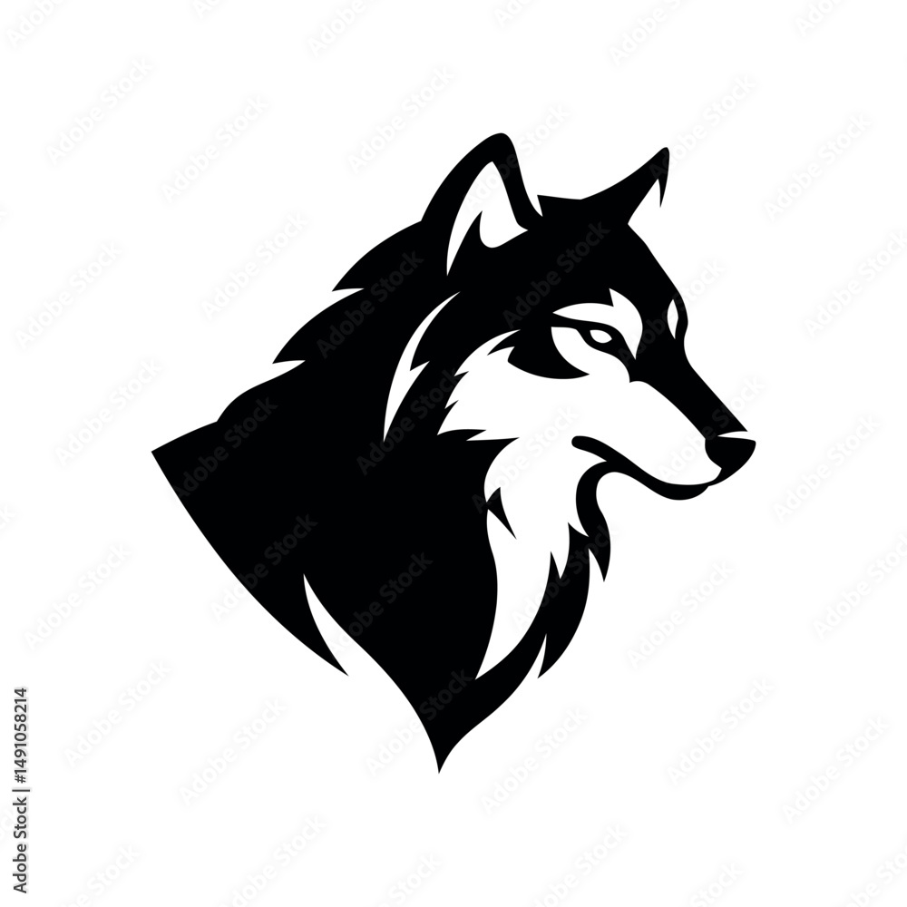 Fototapeta premium Majestic Wolf Head Vector Illustration Black and White Design for Logos, Prints, and More