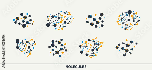 Molecule structure vector icons set, chemistry molecular microscopic structure, science and pharma theme.