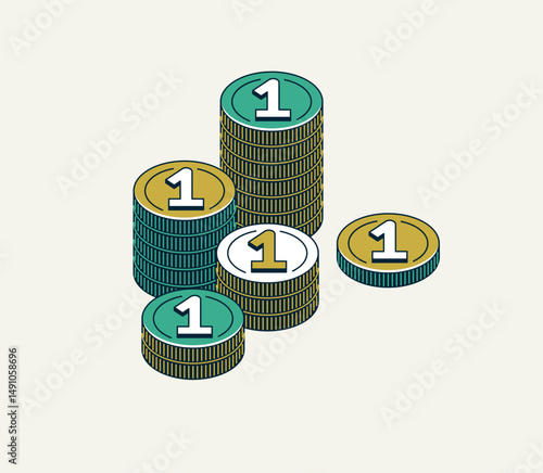 Coins vector, cash stack ic...