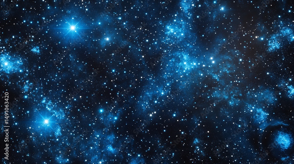 Fototapeta premium Blue Starfield in Deep Space with Glowing Light Clusters