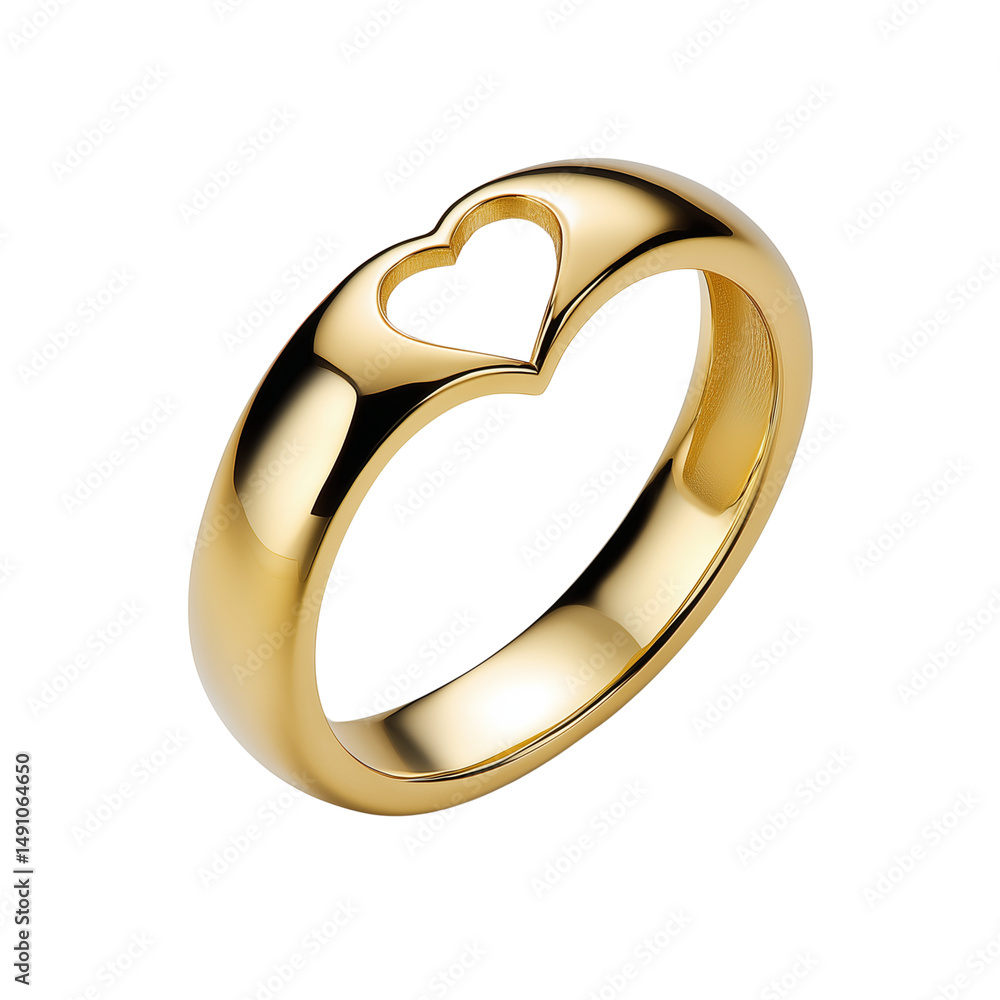 Gold ring with heart cutout isolated on white background