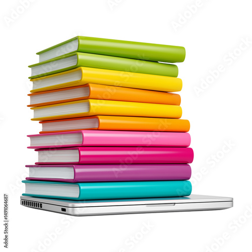 Wallpaper Mural Colorful stack of books on laptop isolated on white background Torontodigital.ca