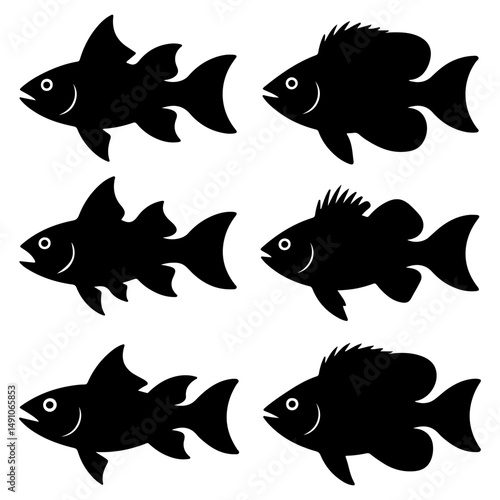 Set of fish silhouette vector set white background