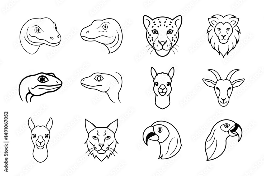 Animal Head Line Art Vector Set Animal Head Line Art Vector Set