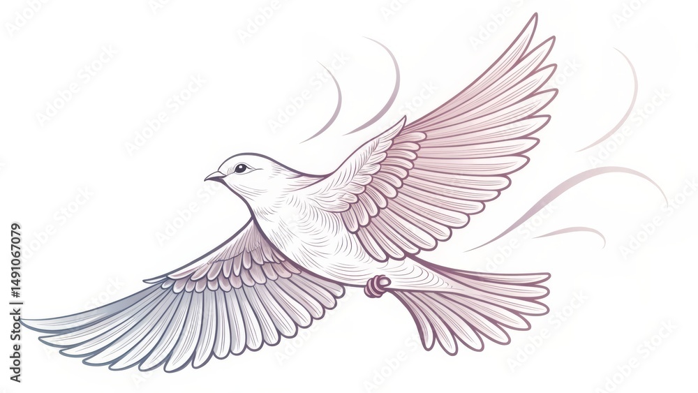 Fototapeta premium Elegant line art of flying bird with gradient wings and flowing motion lines, symbolic freedom tattoo design 