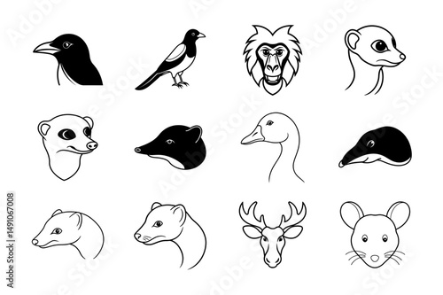 Animal Head Line Art Vector Set