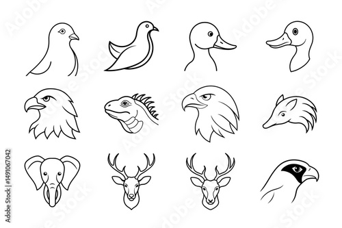 Animal Head Line Art Vector Set