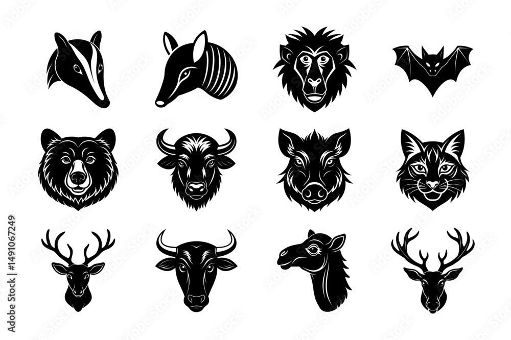 Animal Head Silhouette Vector Set Animal Head Silhouette Vector Set