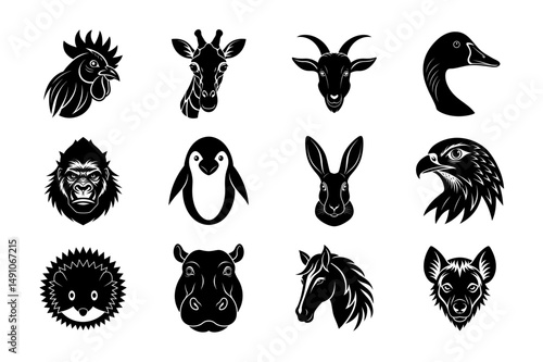 Animal Head Silhouette Vector Set