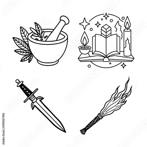 Mystical Ritual Tools Line Art Collection