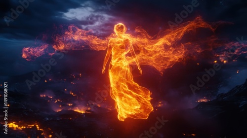 Wallpaper Mural Ethereal fire maiden ascends into the celestial expanse of stars and clouds Torontodigital.ca