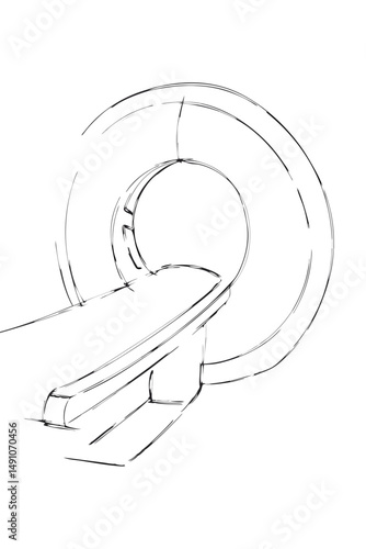 MRI Machine Sketch for Medical Education, Diagnostic Center Ads and Health Awareness Campaigns – one line illustration, continuous line art, single line sketch
