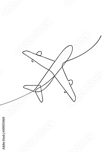 Airplane Sketch for Travel-Themed Content, Airline Branding and Vacation Projects – one line illustration, continuous line art, single line sketch