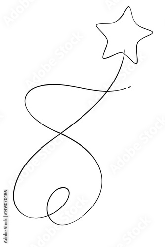 Shooting Star Outline for Holiday Cards, Dreams Concept Art and Decorative Elements – one line illustration, continuous line art, single line sketch