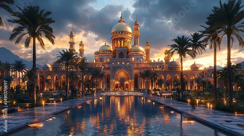 Arabian palace architecture with luxurious detailing high resolution picture