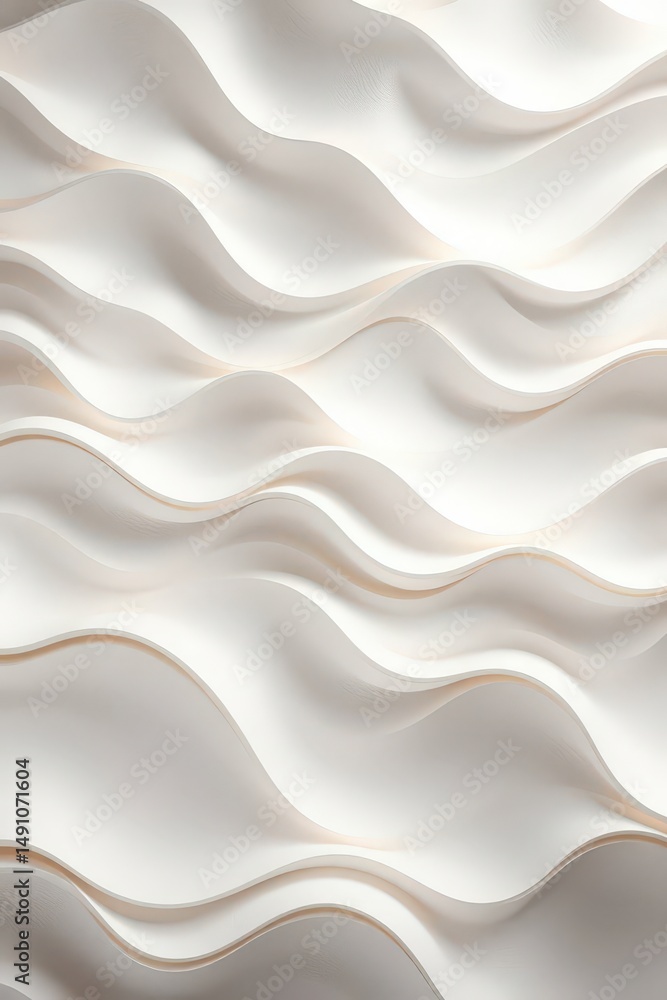 Elegant undulating waves of white fabric create a serene, textured backdrop in soft natural light Elegant undulating waves of white fabric create a serene, textured backdrop in soft natural light