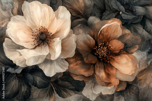 Elegant Floral Arrangement. Large Flowers. Design for wallpaper, mural