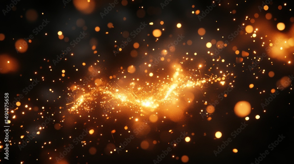 Fototapeta premium Glowing Orange and Gold Particles Swirl on Black Background