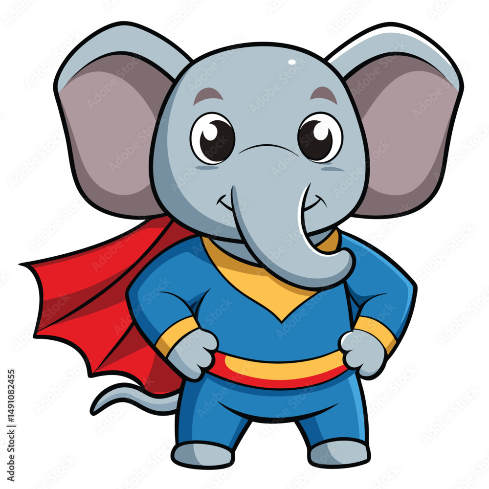 Fototapeta premium Cartoon Superhero Elephant – Cute Animal Character in Cape and Costume