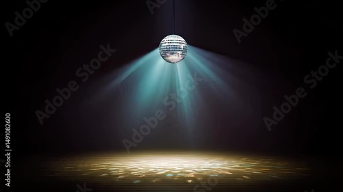 Disco Ball with Light Beams in Dark Room