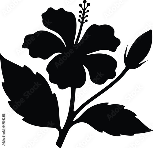 Elegant Black Hibiscus Silhouette Artwork, Stylish Dark Hibiscus Flower Design