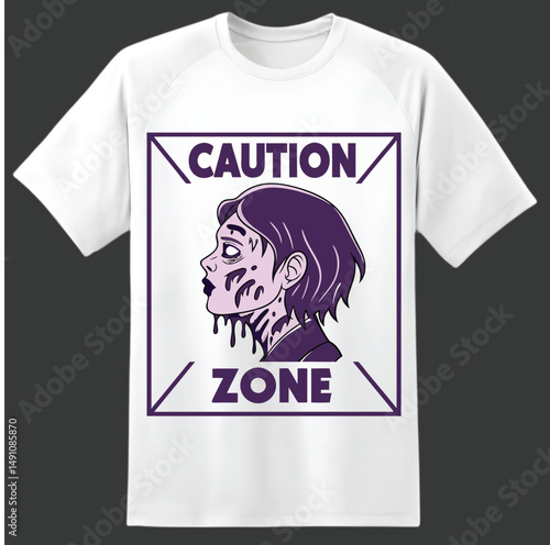 Caution Zone T-Shirt A trendy graphic design of a caution zone with a zombie on a white t-shirt Perfect for halloween