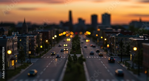 Miniature city street dusk