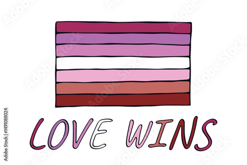 Colorful Lesbian pride flag Happy pride day LGBTQ community Pride Month Vector hand drawn doodle for posters, stickers, logo, cards