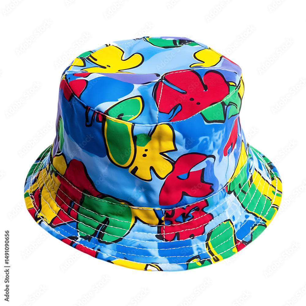 Playful Bucket Hat with Bright Modern Print Isolated on Transparent Background Playful Bucket Hat with Bright Modern Print Isolated on Transparent Background