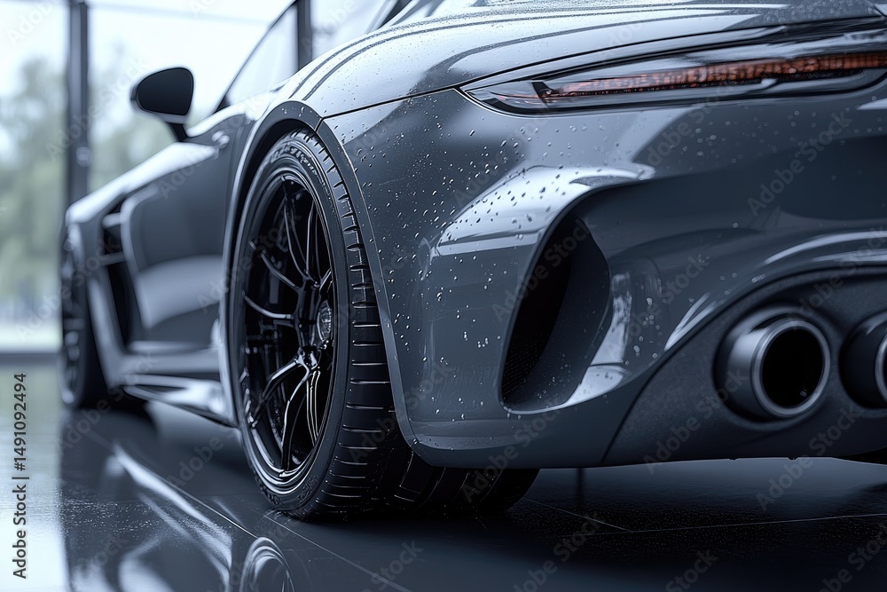 Fototapeta premium Modern sports car's sleek rear profile.