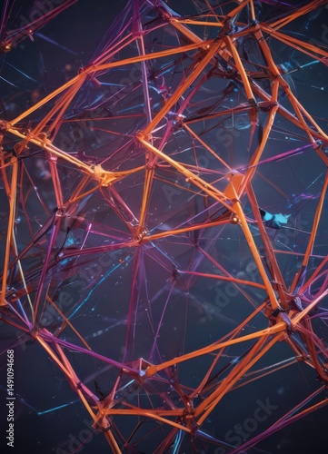 Vibrant interconnected geometric shapes forming a network , multicolored, saturated