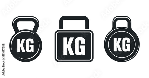 Three Different Weight Icons Showing Kilograms in Black and White