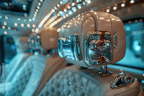 Luxurious vehicle interior headrests with gleaming details.