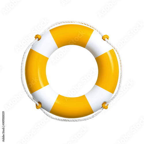 Yellow and white lifebuoy isolated on white