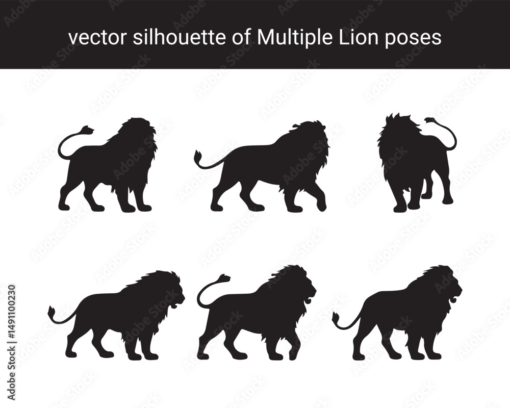 Obraz premium Majestic Lion Silhouette Set – Multiple Powerful Poses for Iconic and Elegant Wildlife Vector Designs