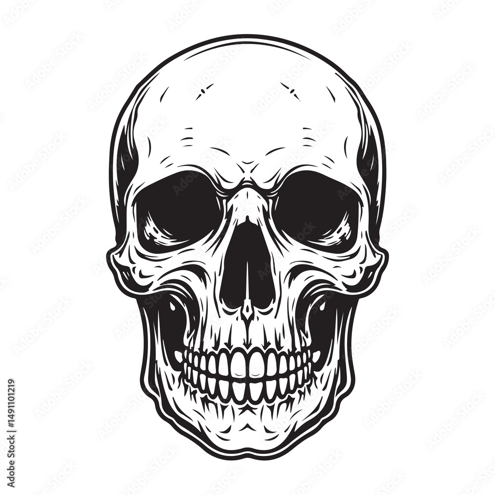 Fototapeta premium Hand drawn human skull on white background. Design element for poster