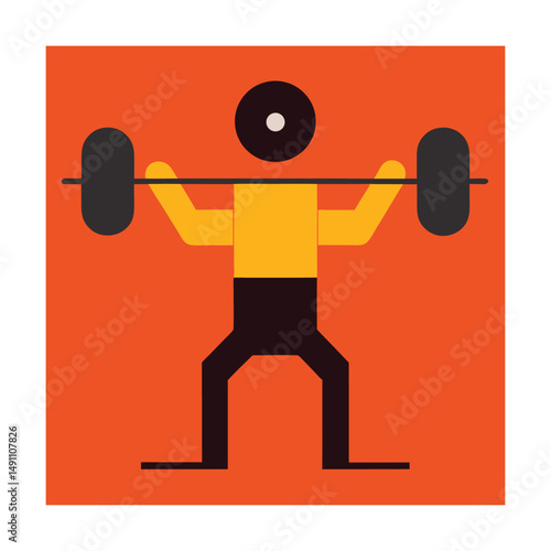 Abstract illustration of a weightlifter performing a barbell lift with a flat design