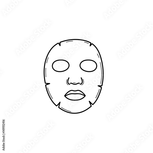 Illustration of a cloth face mask. Black and white icon in minimal style on white background. Editable SVG