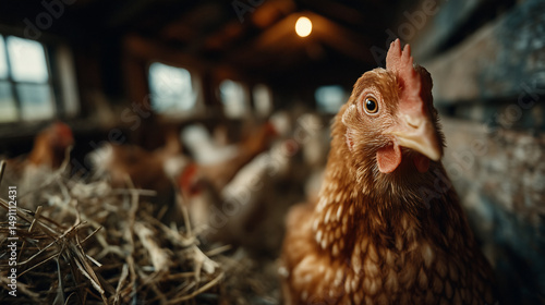 Gallina di razza Isa Brown in un pollaio