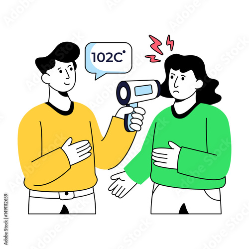 A colored design illustration of checking temperature